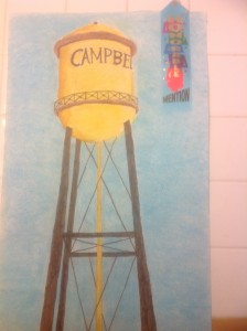 a water tower made of oil pastels